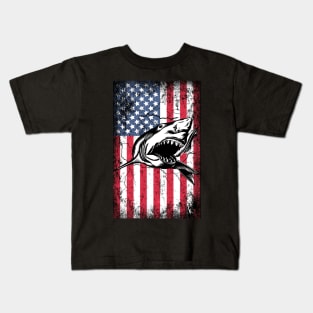 Patriotic Shark American Flag Kids T-Shirt